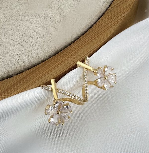 Argola CLOE dupla cravejada com zirconia folhada a ouro