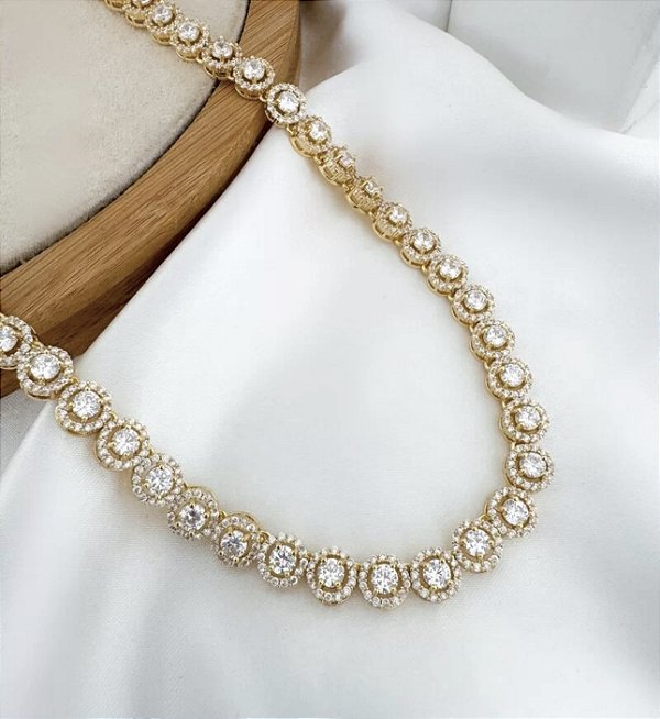 Colar LANA riviera flor folheada a ouro com zirconia premium