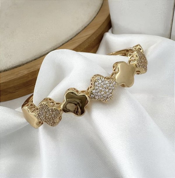 Bracelete VANIA flor com zirconia folheada a ouro