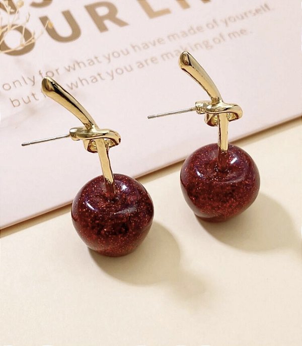 Brinco CHERRY CEREJA com glitter degrade bijoux fina