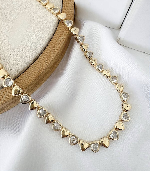 Colar RITA LEE riviera coração zirconia M premium folheada a ouro