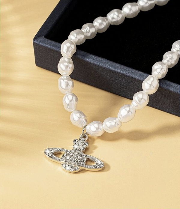 Choker TREVIA pingente real pérolas