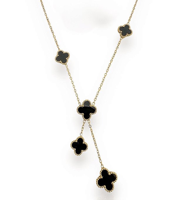 Colar SILVIA trevo bordado preto folheada a ouro