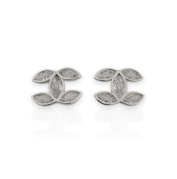 Brinco FLÁVIA cravejada com zirconia inspirada na alta joalheria folhada a prata