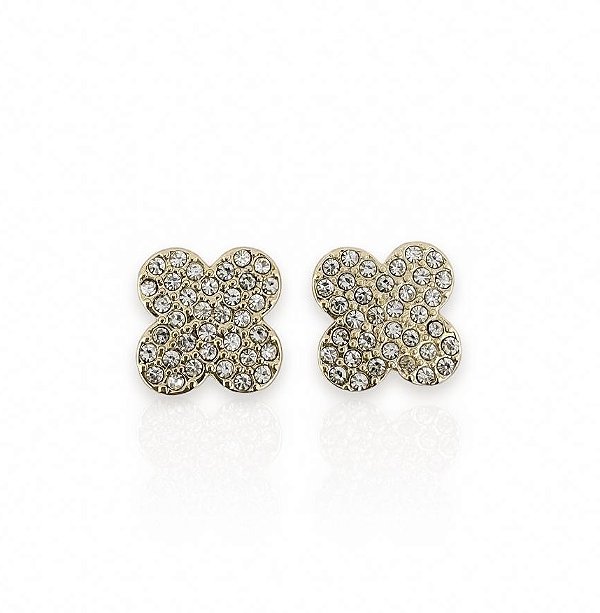 Brinco EDIANE trevo cravejado com micro zirconia folheada a ouro