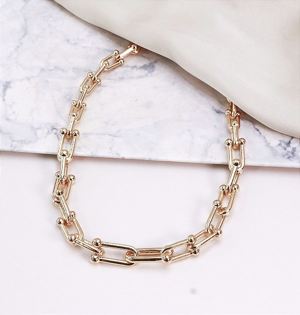 Choker LIRA corrente elos degrade inspiração alta joalheria Folheada A Ouro