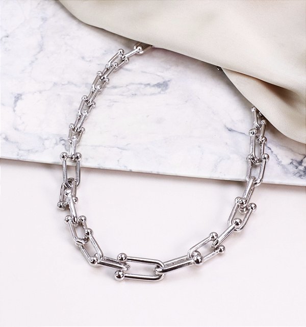 Choker LIRA corrente elos degrade inspiração alta joalheria Folheada A prata