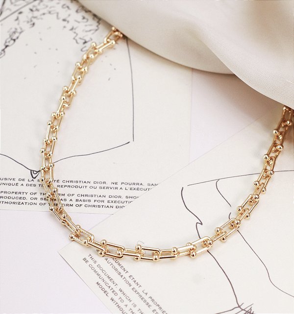 Choker PARIS P corrente elos inspiração alta joalheria Folheada A ouro