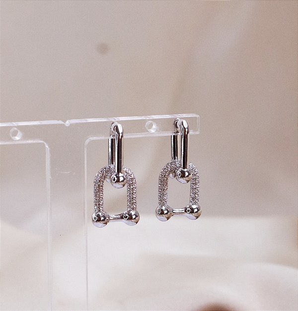 Brinco ANGELES M elos inspiração alta joalheria cravejados com microzirconia folhada a prata