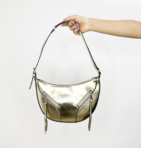 Bag BIANCA média dourada  com zíper duplo