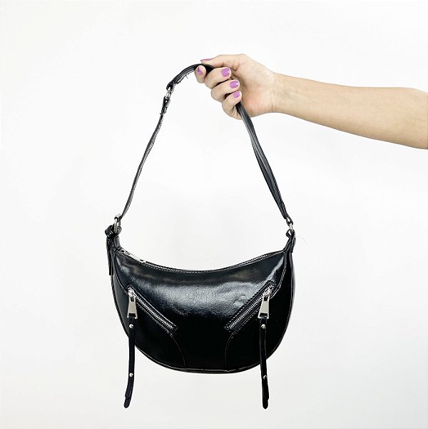 Bag BIANCA média preta com zíper duplo