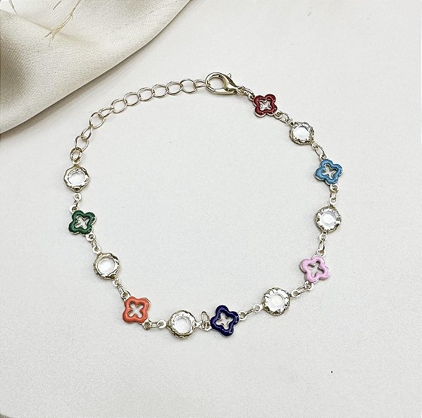 Pulseira JIMMY trevos colors Folheada A Ouro
