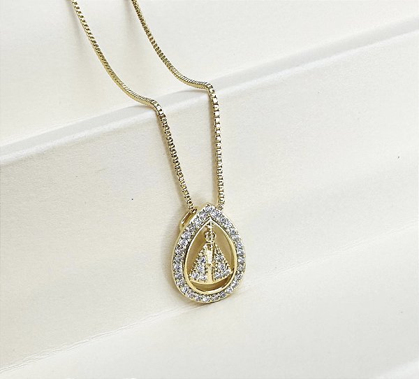 Colar NOSSA SENHORA APARECIDA gota folheada a ouro