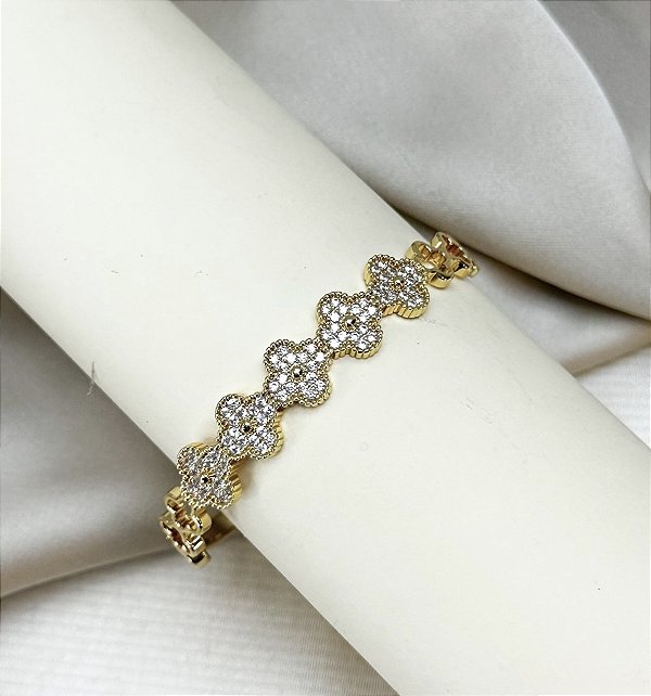Bracelete MAXINE trevo cravejado com zirconia folheada a ouro