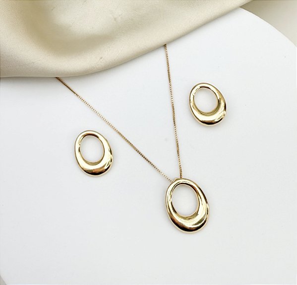 Conjunto LALAY colar oval folheada a ouro