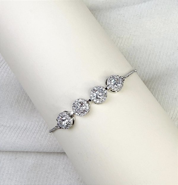Pulseira CINDY 4 zirconias cravejados Folheada A prata