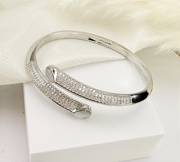Bracelete RONIE cravejado com microzirconias folheada a prata