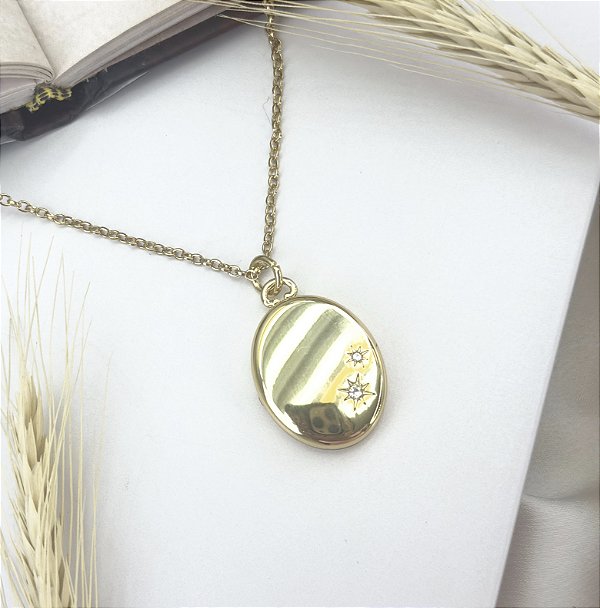 Relicario NORUEGA oval banhado a ouro com banho de verniz italiano PERSONALIZAVEL (leia a legenda)