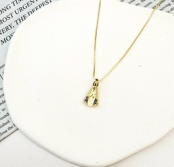 Colar Nossa Senhora Aparecida cravejada folheada a ouro