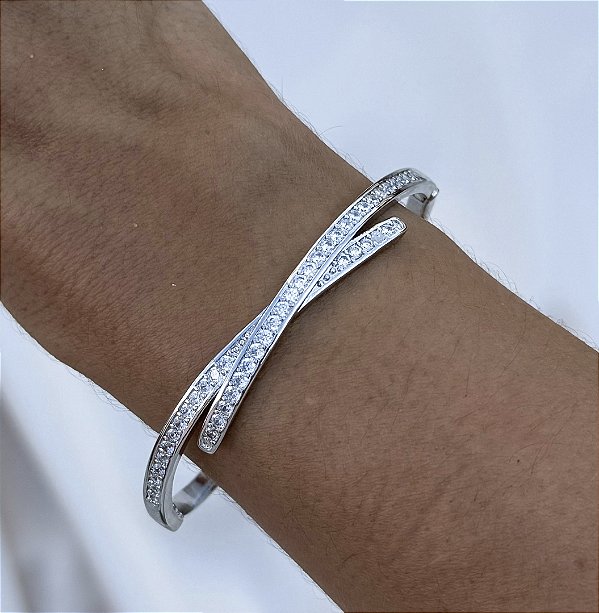 Bracelete CLEMENTINE X cravejada com microzirconia folheada a prata