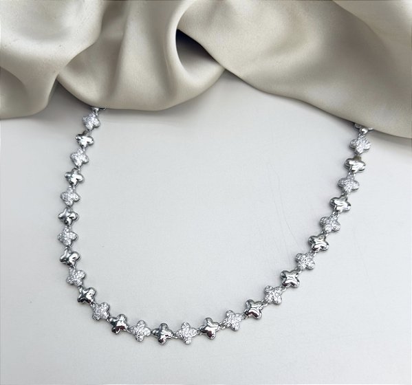 Colar RITA THEODORE riviera trevo zirconia M premium folheada a prata