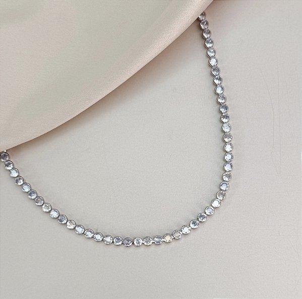 Choker FOZ riviera folheada a prata com zirconia premium