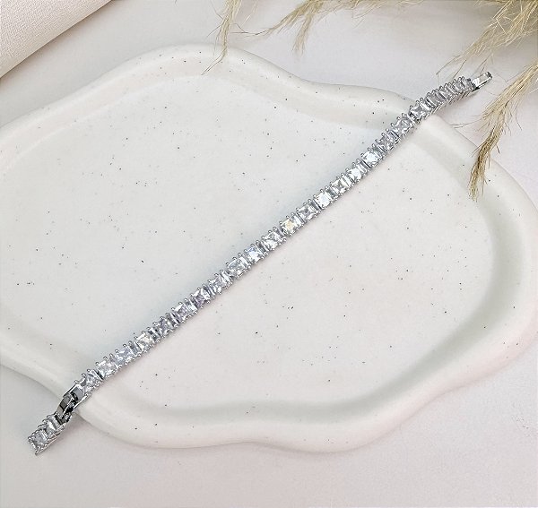 Pulseira ALEXA de zircônia dupla premium folheada a prata