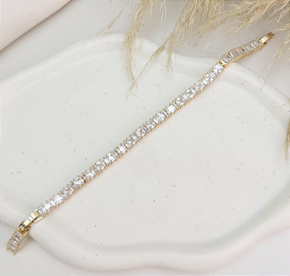 Pulseira ALEXA de zircônia dupla premium folheada a ouro