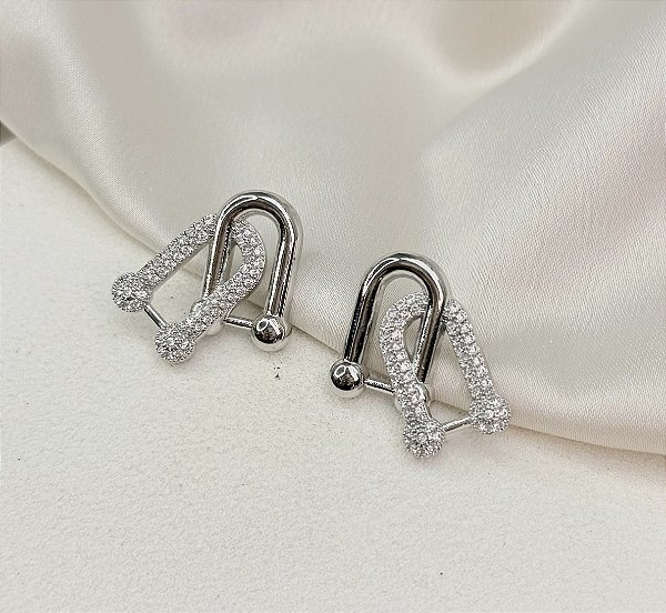 Brinco TIRNI M elos inspiração alta joalheria cravejados com microzirconia folhada a prata