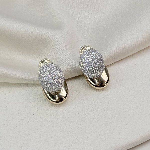 Brinco ASTI 2em1 gora cravejada folheada a ouro