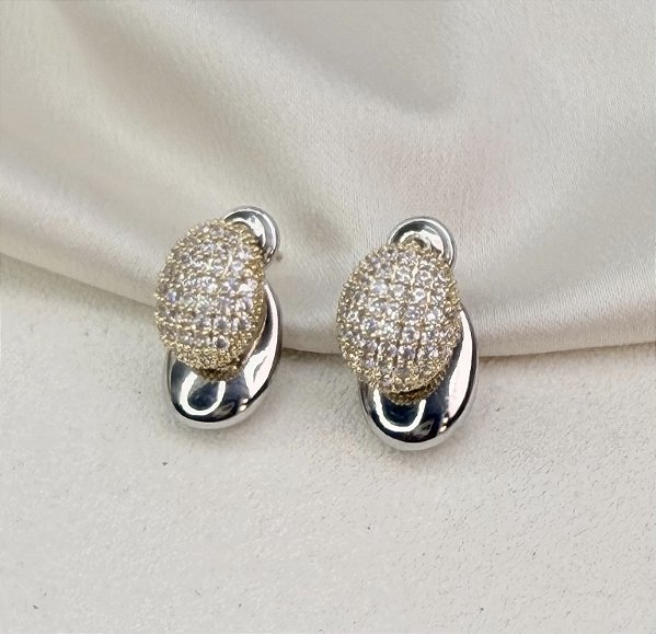 Brinco ASTI 2em1 gora cravejada folheada a prata