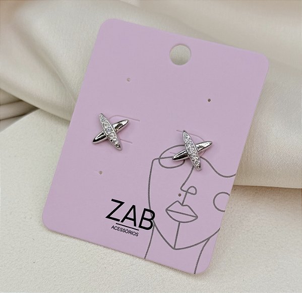 Brinco MOCHI mini X cravejado de zirconia folheada a prata