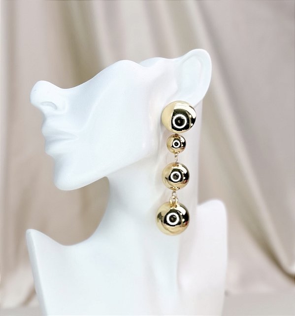 Brinco ELLIS longo com esferas folheada a ouro