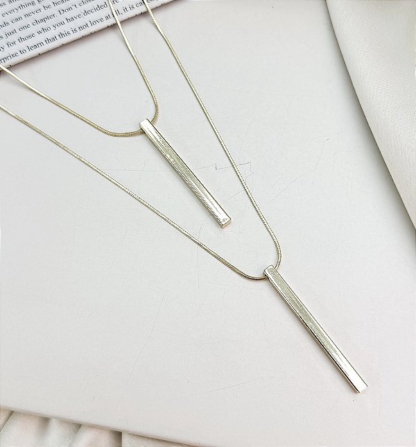 Colar NEO longo duplo folheada a ouro pingente minimalista