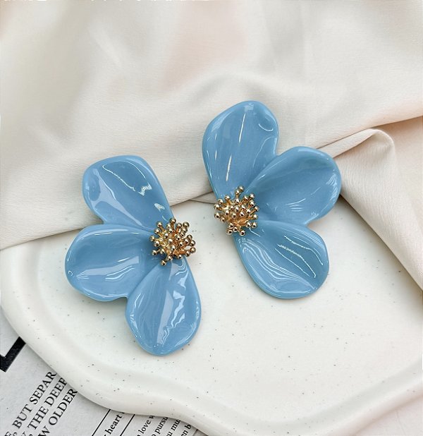 Brinco DIANA meia flor turquesa