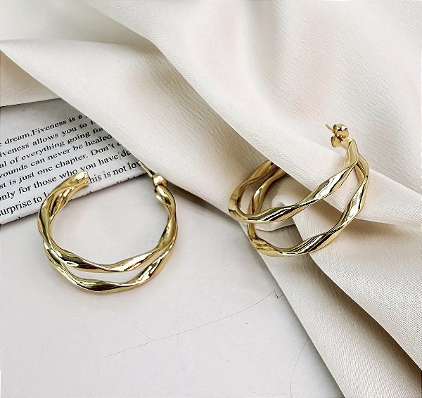 Argola EDDY media dupla folheada a ouro