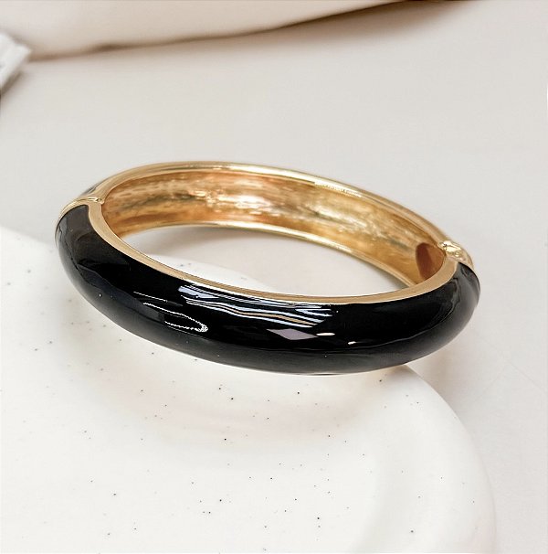 Bracelete DOM resinado cor preto basic folheado a ouro