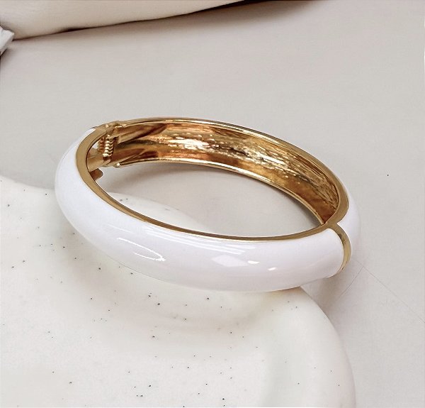 Bracelete DOM resinado cor branco basic folheado a ouro