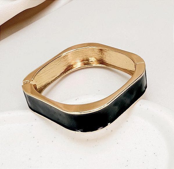 Bracelete DAMON resinado geometrico cor preto folheado a ouro