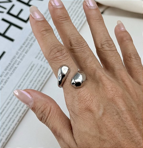 Anel JIM gota geometrica folheado a prata