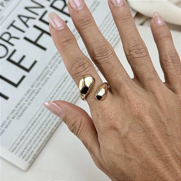 Anel JIM gota geometrica folheado a ouro