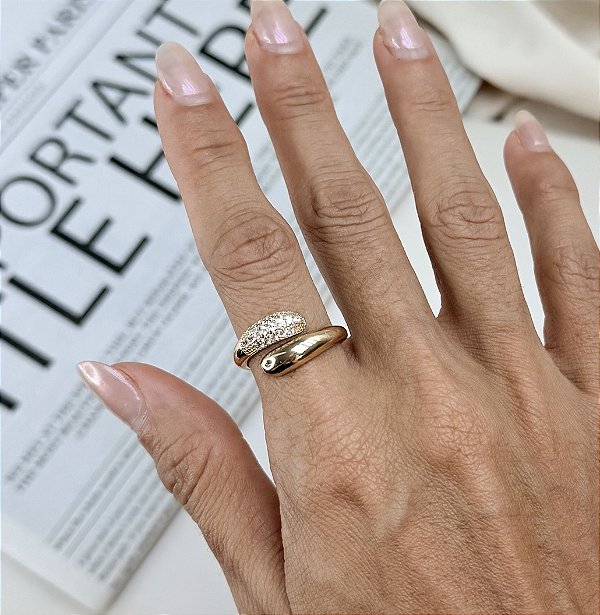Anel JOEY gotas cravejada com microzirconia folheado a ouro