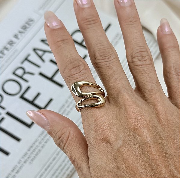 Anel DEAN gota organica vazada folheado a ouro