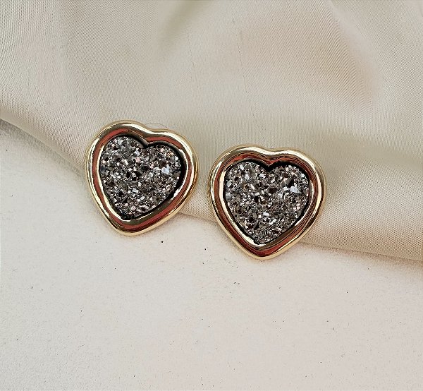 Brinco EUPHORIA coração pedra druza folheada a ouro
