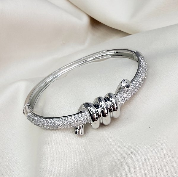 Bracelete LIZZER cravejado com microzirconias folheada a prata