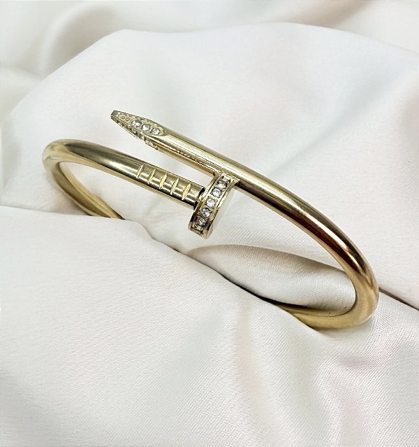 Bracelete JIM prego inspiração Cartier com zircônios folheado a ouro