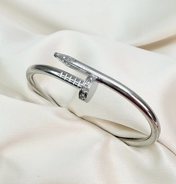 Bracelete JIM prego inspiração Cartier com zircônios folheado a prata