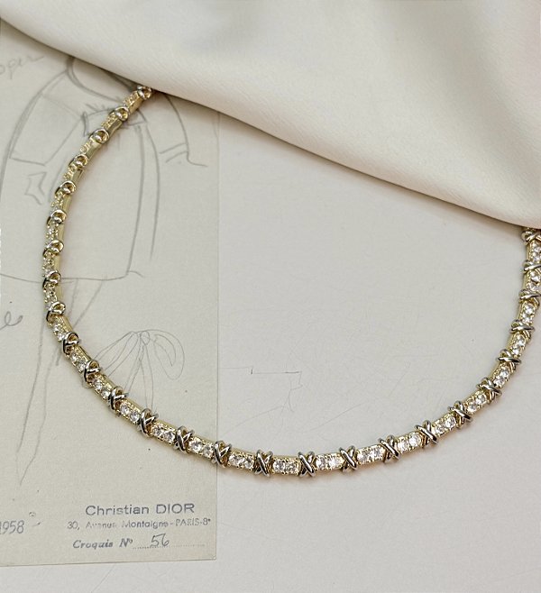 Colar WELSH riviera X prata cristal folheada a ouro com zirconia premium