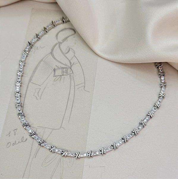 Colar WELSH riviera X cristal folheada a prata com zirconia premium