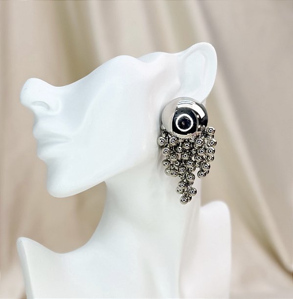 Brinco HENRY botton + cacho M folheado a prata